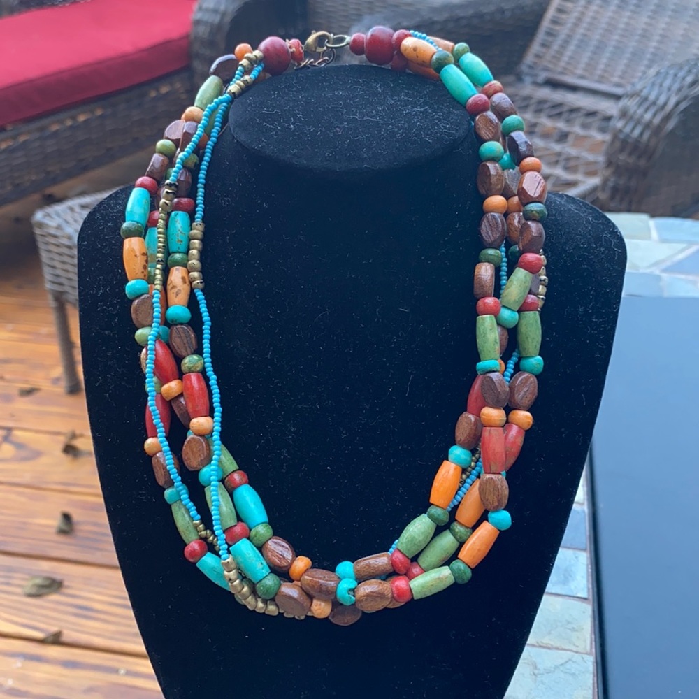Boho wood beaded choker necklace